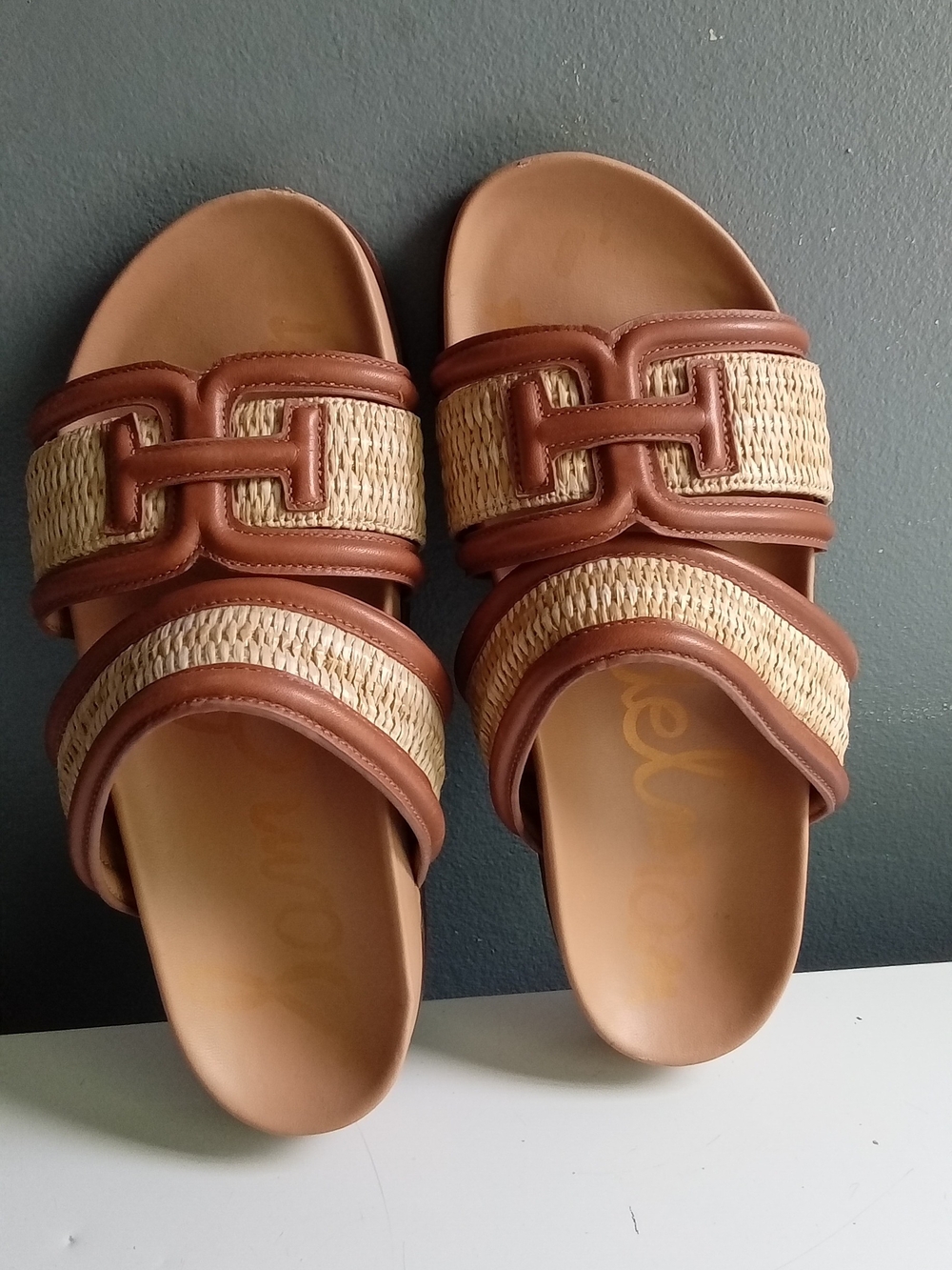 Sam Edelman Adaley Raffia Leather Slide Sandals Brown Tan Womens 7 - Picture 3 of 6
